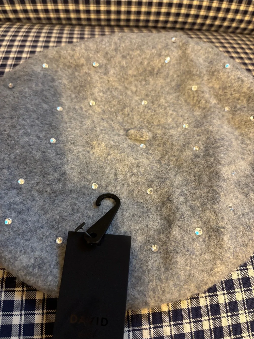 David and Young Light Gray Sequin Wool Beret